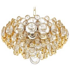 Palwa Brass and Glass Chandelier Lamp Gold Finish, Germany 1960