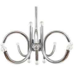 Pair of Large Tubular Chrome Chandeliers by Esperia Italy, 1970