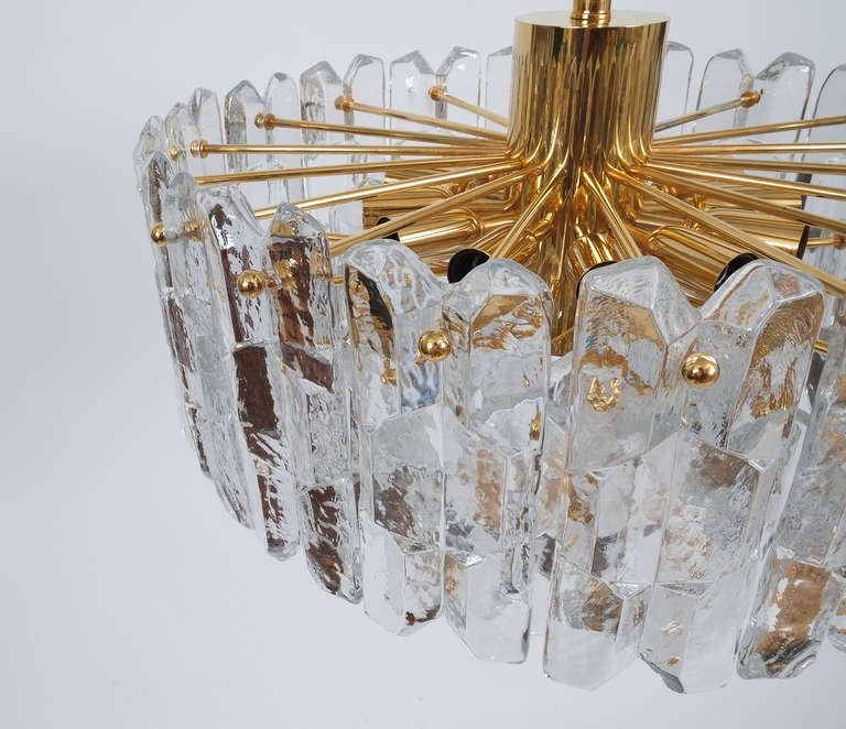 J.T. Kalmar Gold Brass Tiered Crystal Glass Chandelier Palazzo Lamp, circa 1960 For Sale 3