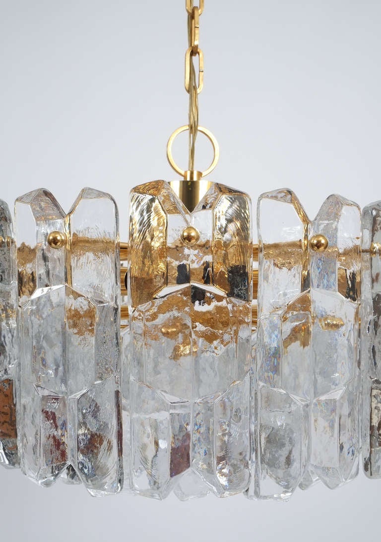 J.T. Kalmar Gold Brass Tiered Crystal Glass Chandelier Palazzo Lamp, circa 1960 For Sale 2