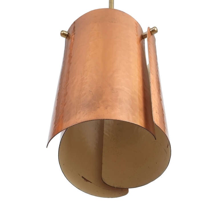 Mid-20th Century One of Three Copper and Brass Pendant Lamps, Italy, 1950