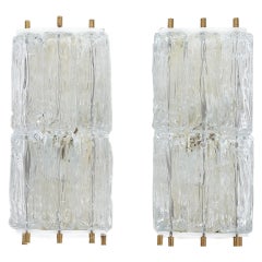 Mazzega Pair Of Glass and Brass Block Sconces, Italy 1950