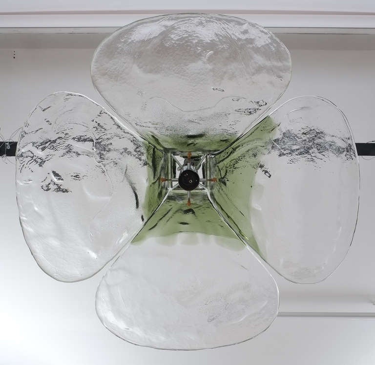 Mid-Century Modern Petal Green and Clear Glass Pendant Light by Carlo Nason for Mazzega