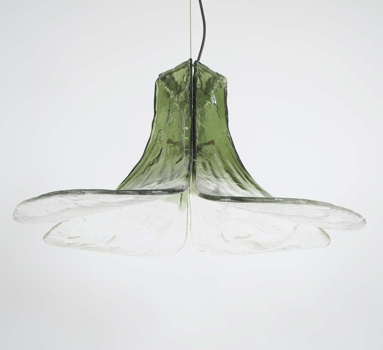 Petal Green and Clear Glass Pendant Light by Carlo Nason for Mazzega In Excellent Condition In Vienna, AT