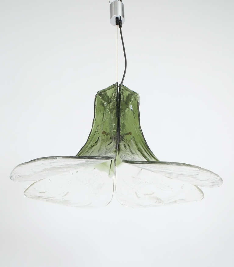 Late 20th Century Petal Green and Clear Glass Pendant Light by Carlo Nason for Mazzega