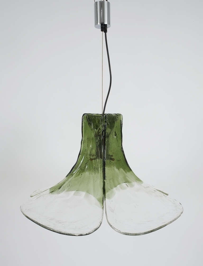 Italian Petal Green and Clear Glass Pendant Light by Carlo Nason for Mazzega