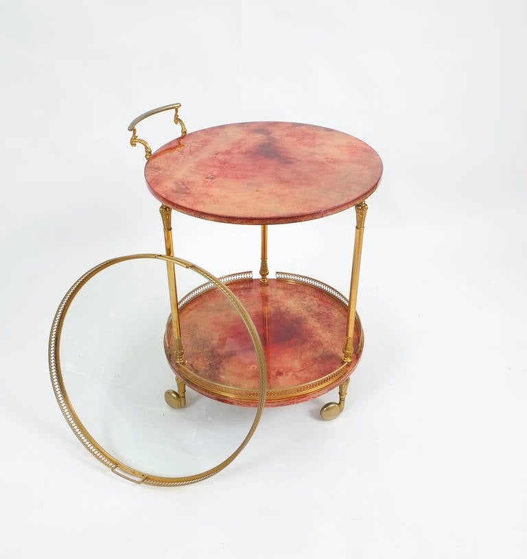 Mid-Century Modern Aldo Tura Bar Cart or Side Table, circa 1960 with Removable Glass Tray For Sale