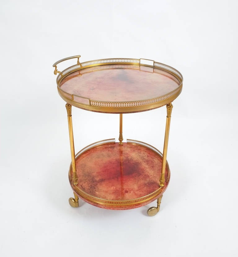 Italian Aldo Tura Bar Cart or Side Table, circa 1960 with Removable Glass Tray For Sale