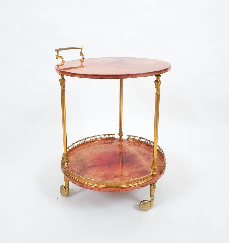 Aldo Tura Bar Cart or Side Table, circa 1960 with Removable Glass Tray In Excellent Condition For Sale In Vienna, AT