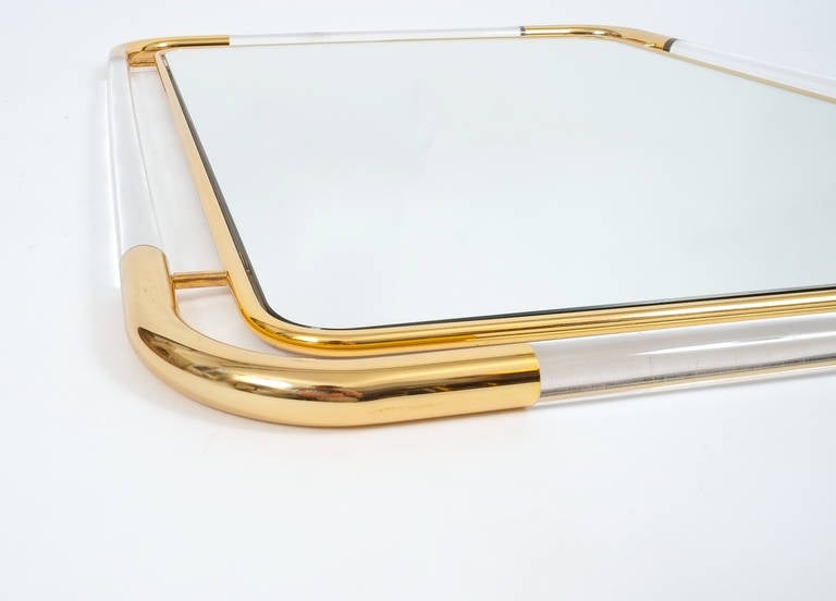 Hollywood Regency Large Lucite and Brass Mirror in the Style of Romeo Rega