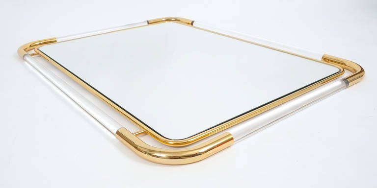 Gilt Large Lucite and Brass Mirror in the Style of Romeo Rega