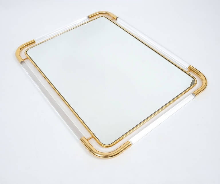 Large Lucite and Brass Mirror in the Style of Romeo Rega In Excellent Condition In Vienna, AT