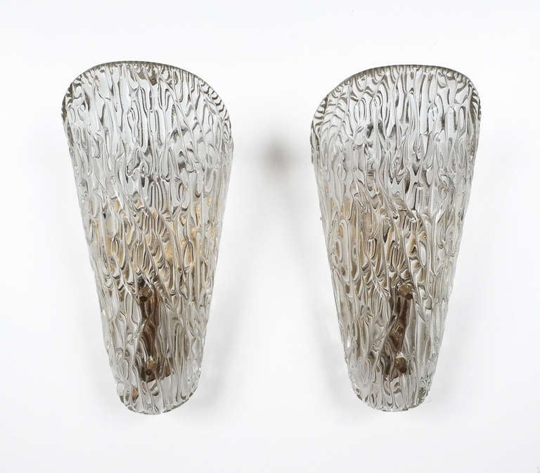 Austrian Textured Glass Sconces by J.T Kalmar