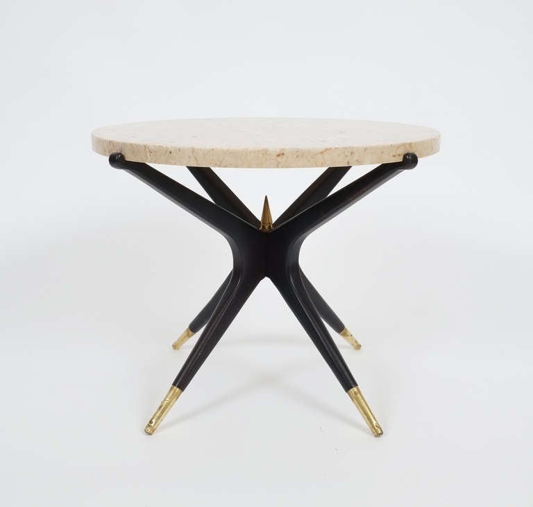 Italian Side Tables With Travertine Tops In The Style of Gio Ponti