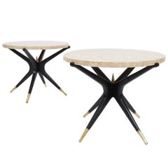 Italian Side Tables With Travertine Tops In The Style of Gio Ponti