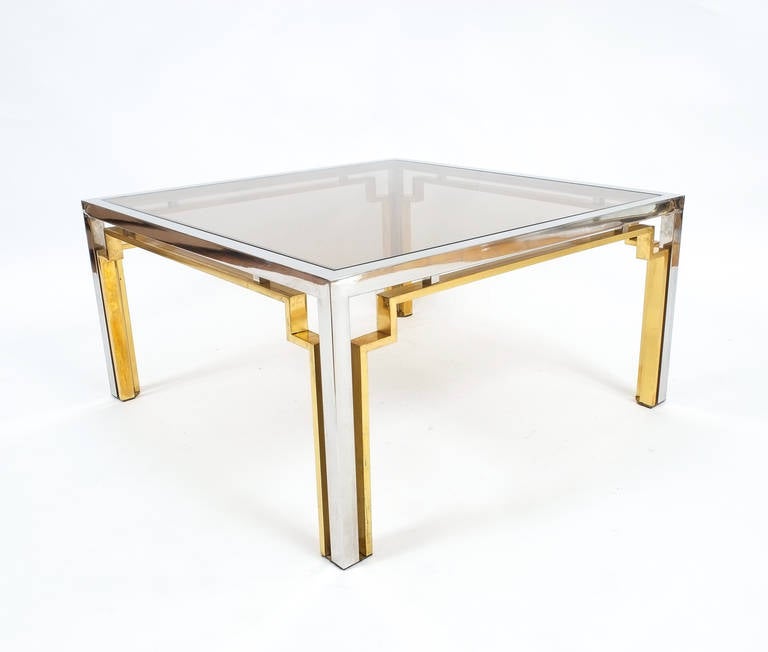Coffee Table Double-Frame Brass Chrome Glass, Italy circa 1975 In Good Condition In Vienna, AT
