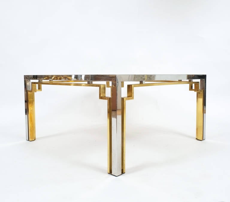 Late 20th Century Coffee Table Double-Frame Brass Chrome Glass, Italy circa 1975