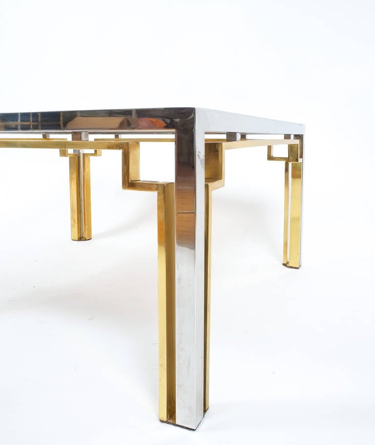 Coffee Table Double-Frame Brass Chrome Glass, Italy circa 1975 2