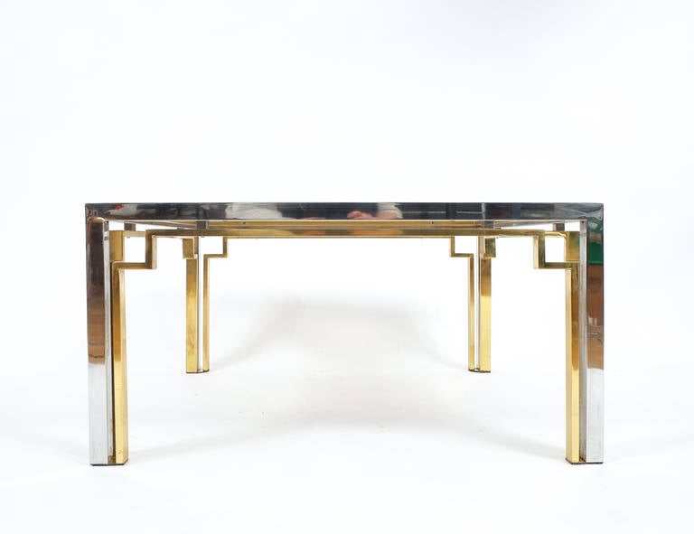 Coffee Table Double-Frame Brass Chrome Glass, Italy circa 1975 3