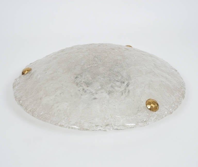 Mid-Century Modern Hillebrand Glass Flush Mounts Dome Ice Textured Glass Germany Midcentury For Sale