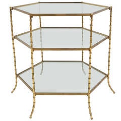 Octagonal Faux Bamboo Brass and Glass Side Table