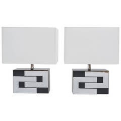 Pair of Chromed Table Lamps from 1970s with New Shades attr. Philippe Jean 3