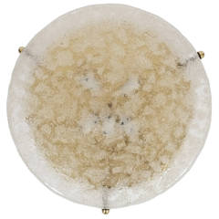 Large Hillebrand Textured Glass and Brass Flush Mount 7