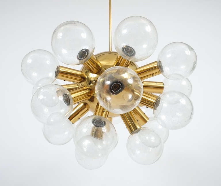 Space Age Sputnik Globe Lamp Glass and Brass Chandelier by J.T. Kalmar, 1960