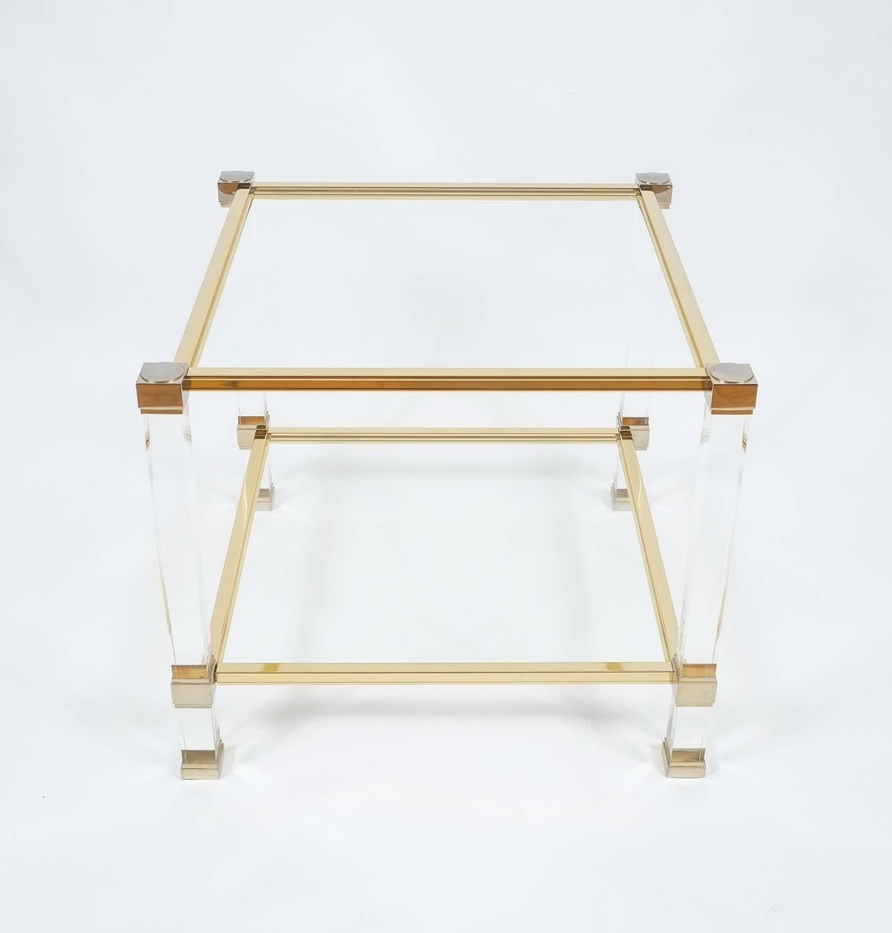 Late 20th Century Pair of Lucite and Brass Signed Coffee Tables by Pierre Vandel, 1970