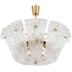 Elegant Curved and Textured Glass Chandelier by J.T. Kalmar