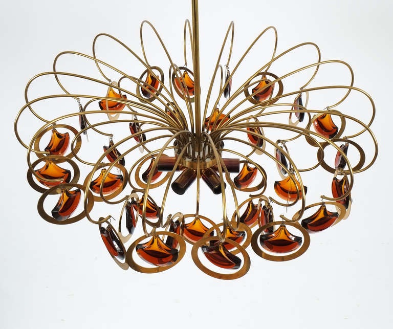 Italian Brass and Glass Chandelier in the Style of Sciolari 4