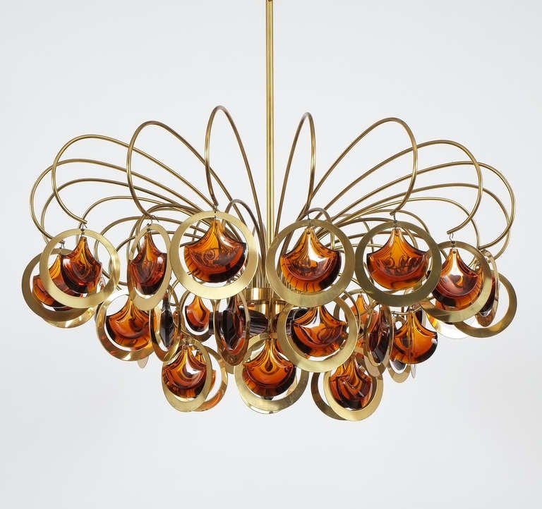 Italian Brass and Glass Chandelier in the Style of Sciolari 2