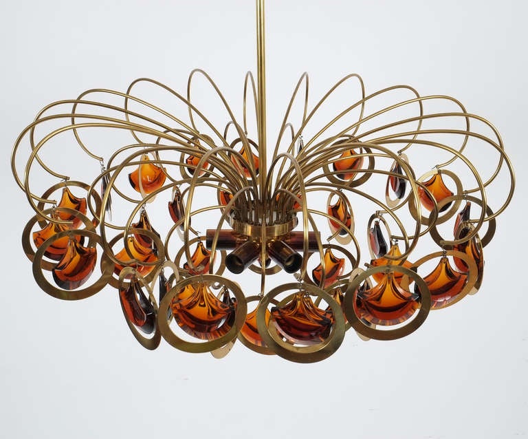 Italian Brass and Glass Chandelier in the Style of Sciolari 1