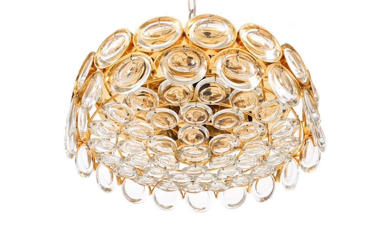 Gorgeous Set of Three Palwa Gilded Brass and Glass Flush Mounts