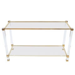 Lucite & Brass Signed Console Table By Pierre Vandel 1970