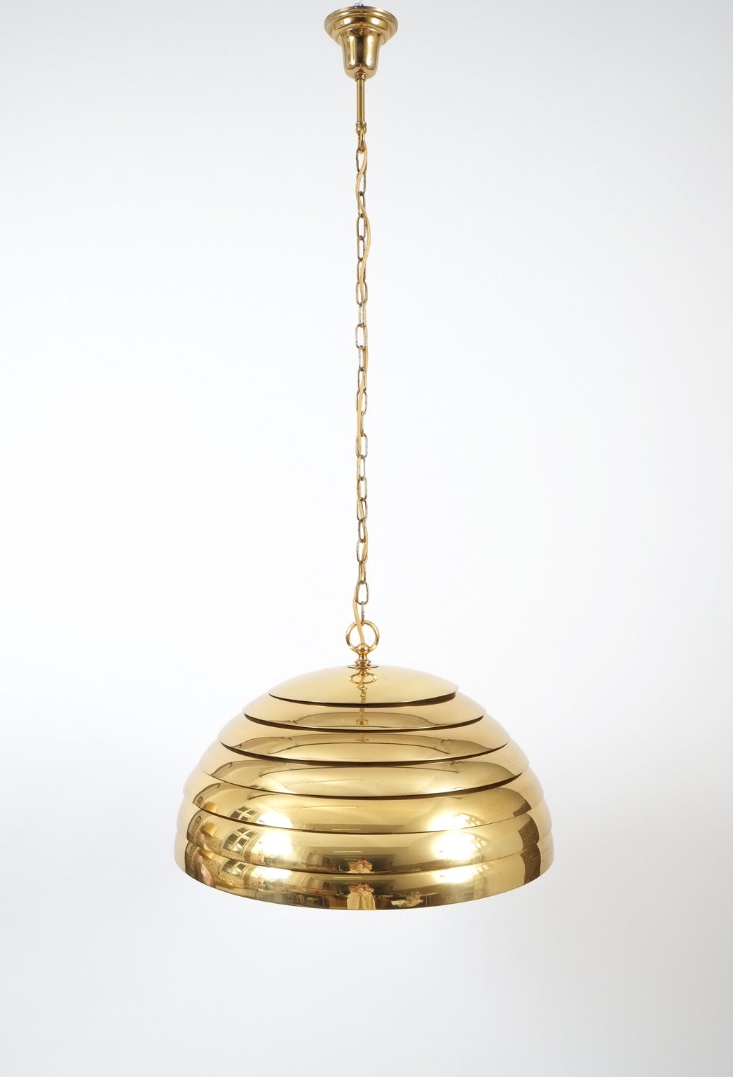 Mid-Century Modern Florian Schulz Large Behive Brass Dome Pendant Lamp Translucent Diffuser, 1960