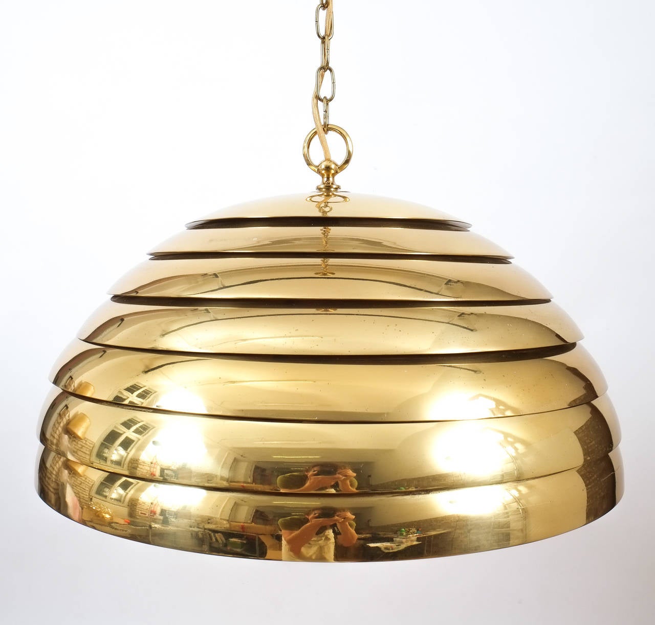 Florian Schulz Large Behive Brass Dome Pendant Lamp Translucent Diffuser, 1960 In Excellent Condition In Vienna, AT