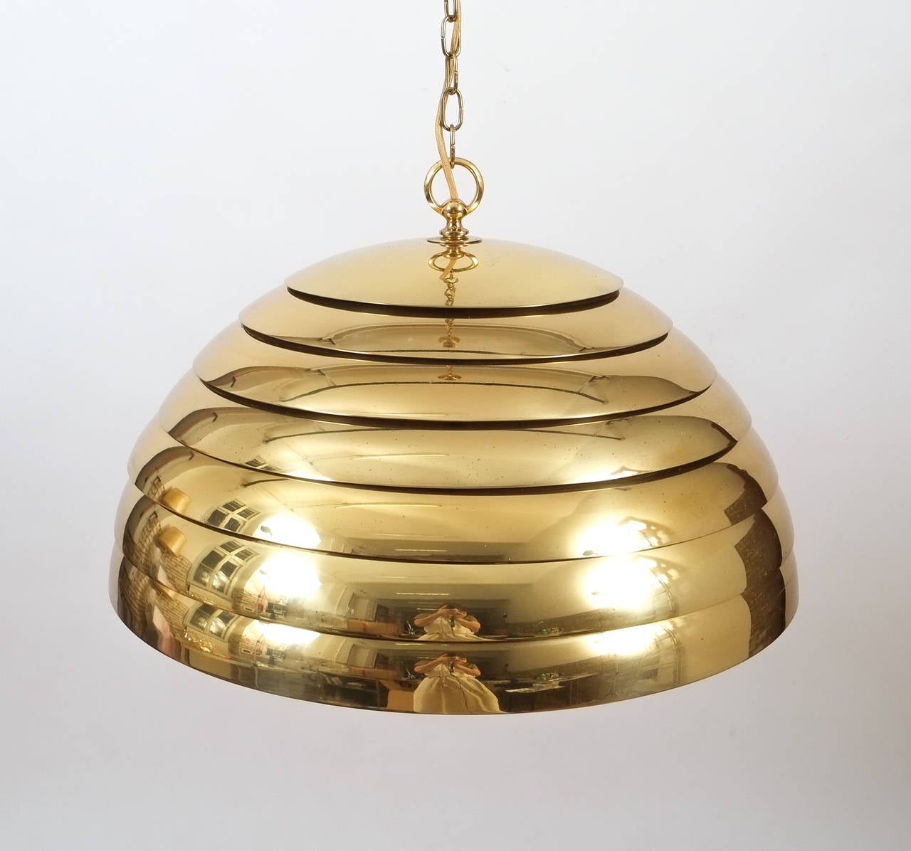 Late 20th Century Florian Schulz Large Behive Brass Dome Pendant Lamp Translucent Diffuser, 1960