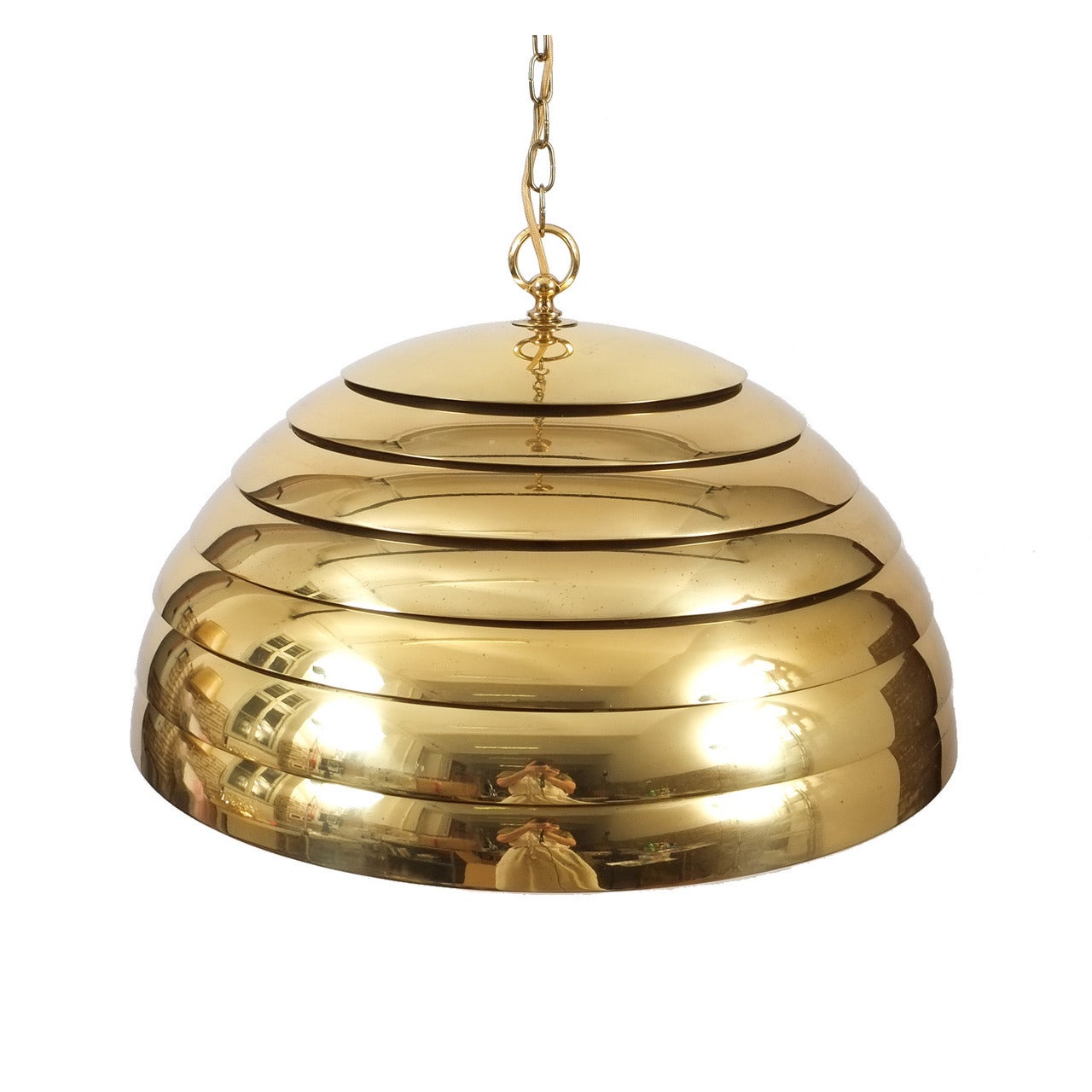 Florian Schulz Large Behive Brass Dome Pendant Lamp Translucent Diffuser, 1960
