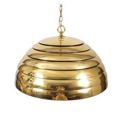 Vintage Florian Schulz Large Behive Brass Dome Pendant Lamp Translucent Diffuser, 1960