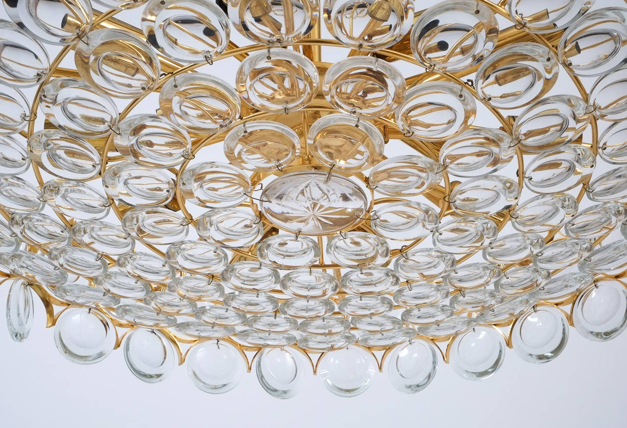 Palwa Gold Brass and Glass Large Chandelier Ceiling Lamp, 1960 3