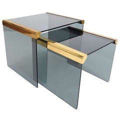Set Of Two Smoked Glass Nest Side Tables By Pierangelo Galotti 10