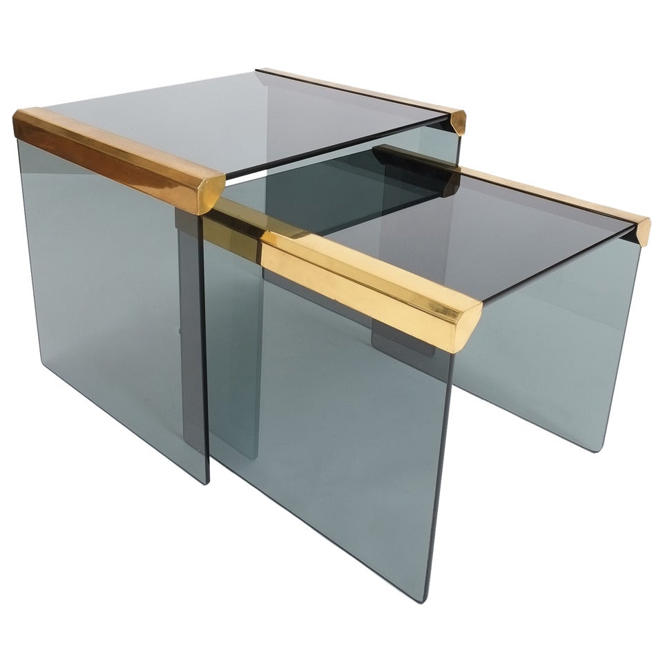 Set Of Two Smoked Glass Nest Side Tables By Pierangelo Galotti