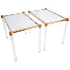 Pair Of Lucite & Brass Side Tables Attributed To Pierre Vandel