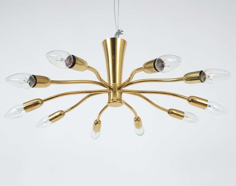 Mid-20th Century J.T Kalmar Brass Sputnik Scorpio Chandelier Ceiling Lamp Light, 1950 For Sale