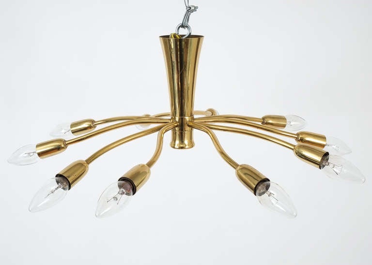 Mid-Century Modern J.T Kalmar Brass Sputnik Scorpio Chandelier Ceiling Lamp Light, 1950 For Sale