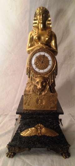 19th French In Figure Clock Bronze Gold Egyptian Sphinx
