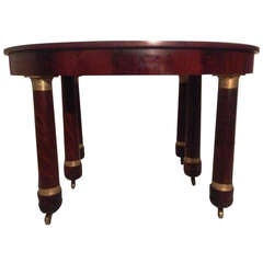 19th Century French Mahogany Dining Table Six Feet Extendable Empire with Gilt Bronze Capitals