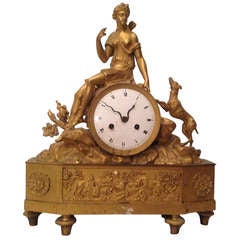 19th Century French Empire Clock in Bronze Gold