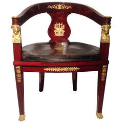 19th French From Desk Chair In Mahogany And Gilt Bronzes Return Of Egypt